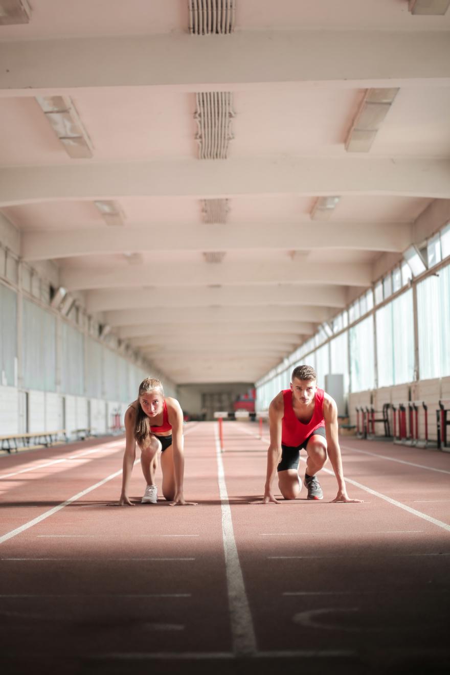 Track runners getting ready to run