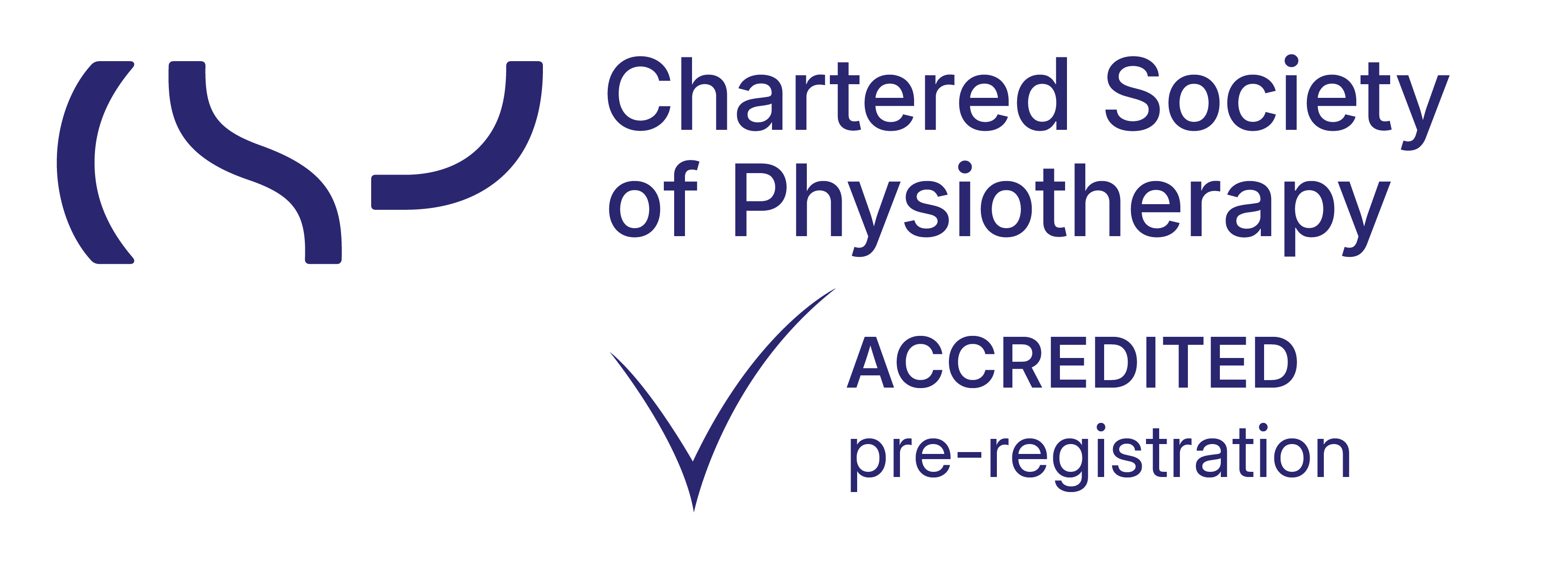 The Chartered Society of Physiotherapy logo, followed by the text 'Accredited pre-registration'