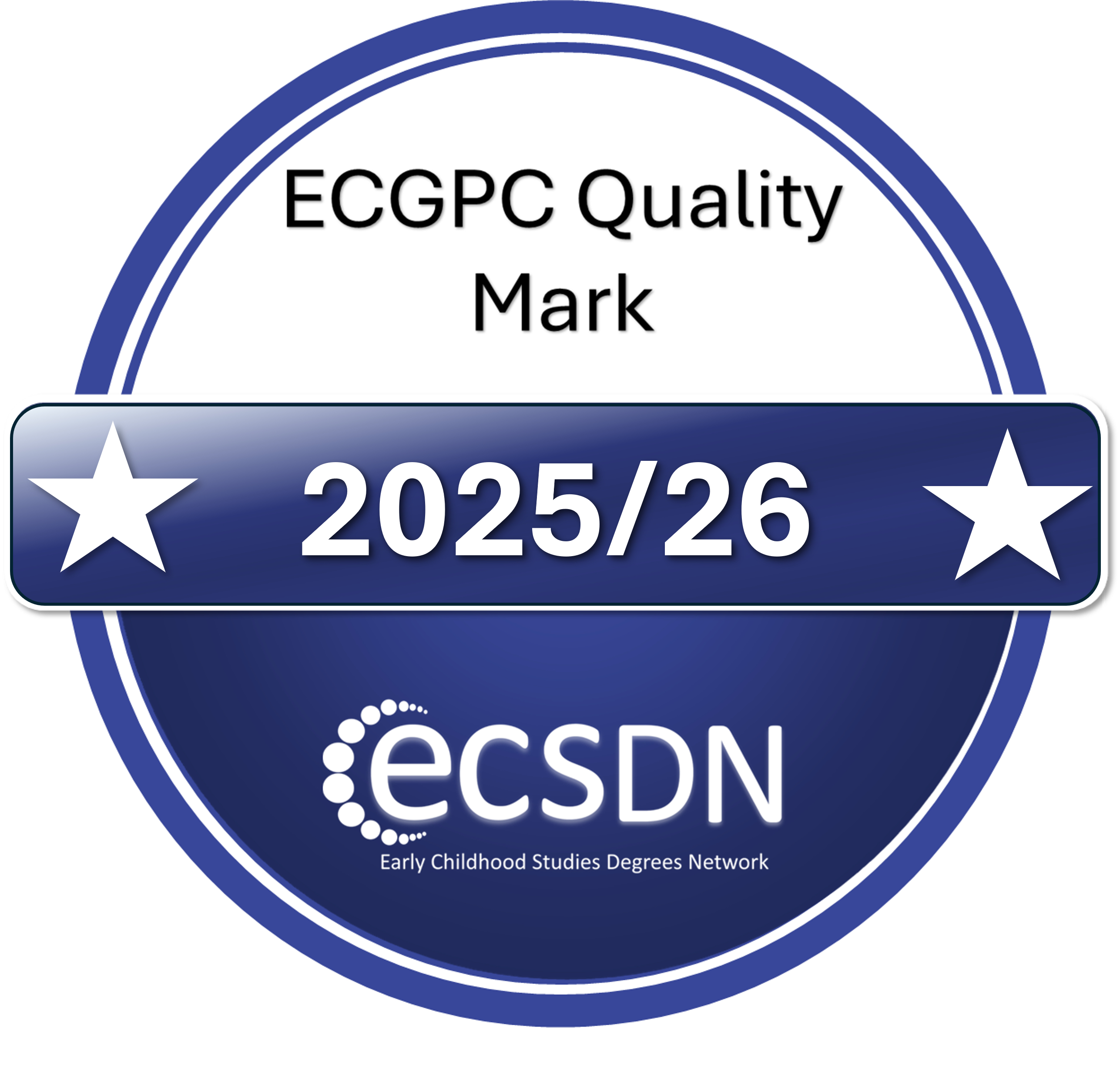 Blue circle with text inside reading 'ECGPC Quality Mark' 2025/26'
