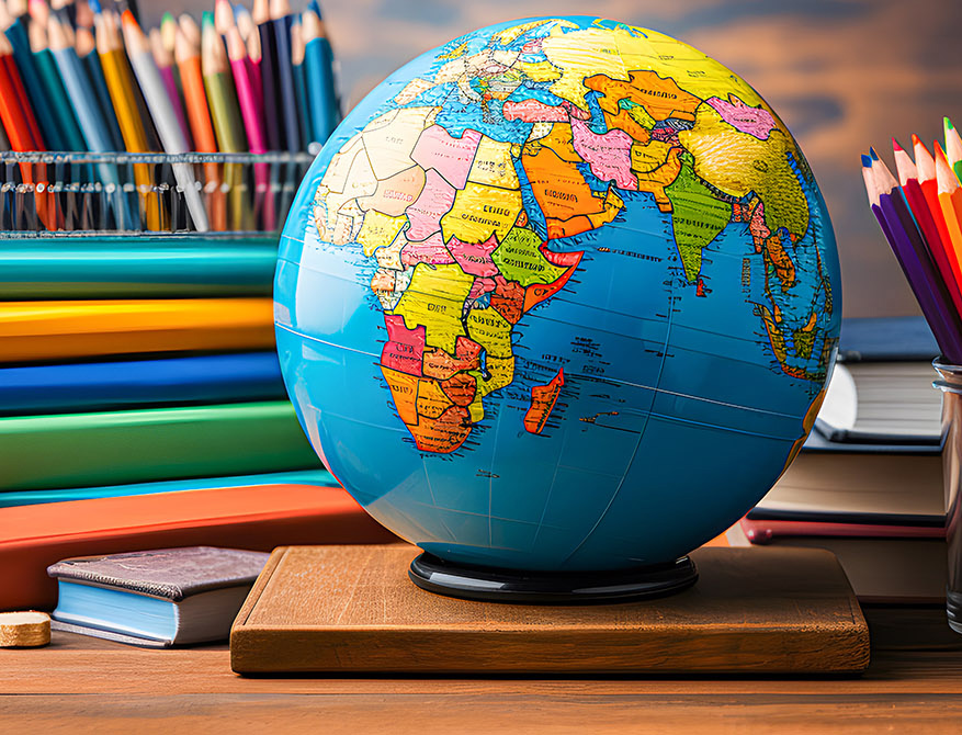 A colourful globe in a classroom