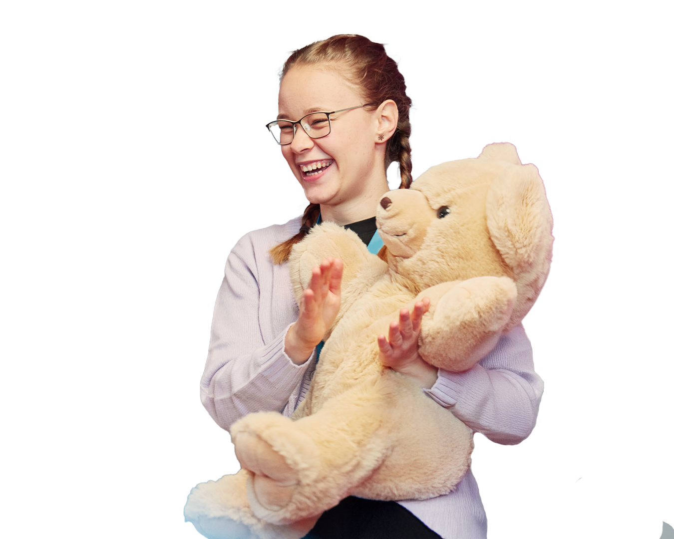 Katerina Choutkova holding a large teddy bear