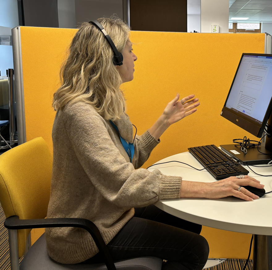 Tutor giving academic writing advice online