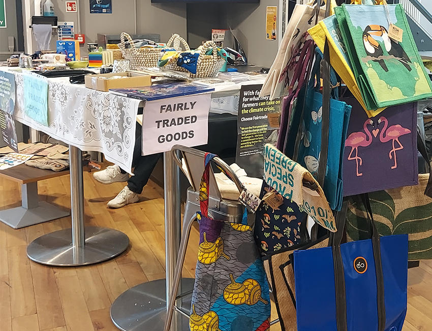 A stall selling Fair trade bags