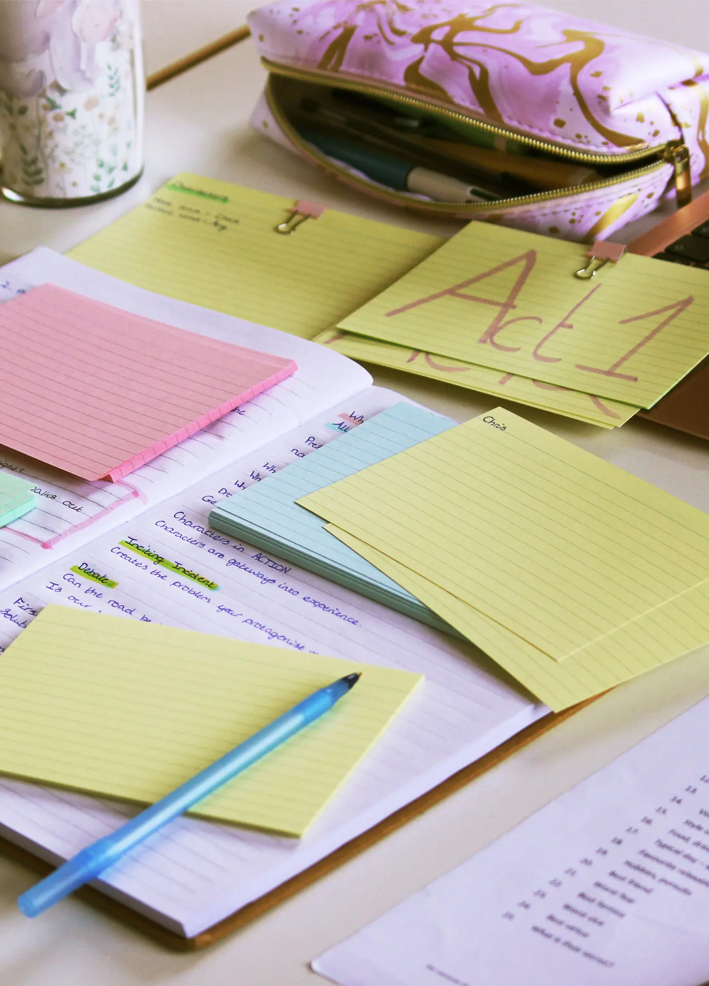 Flashcards with story notes