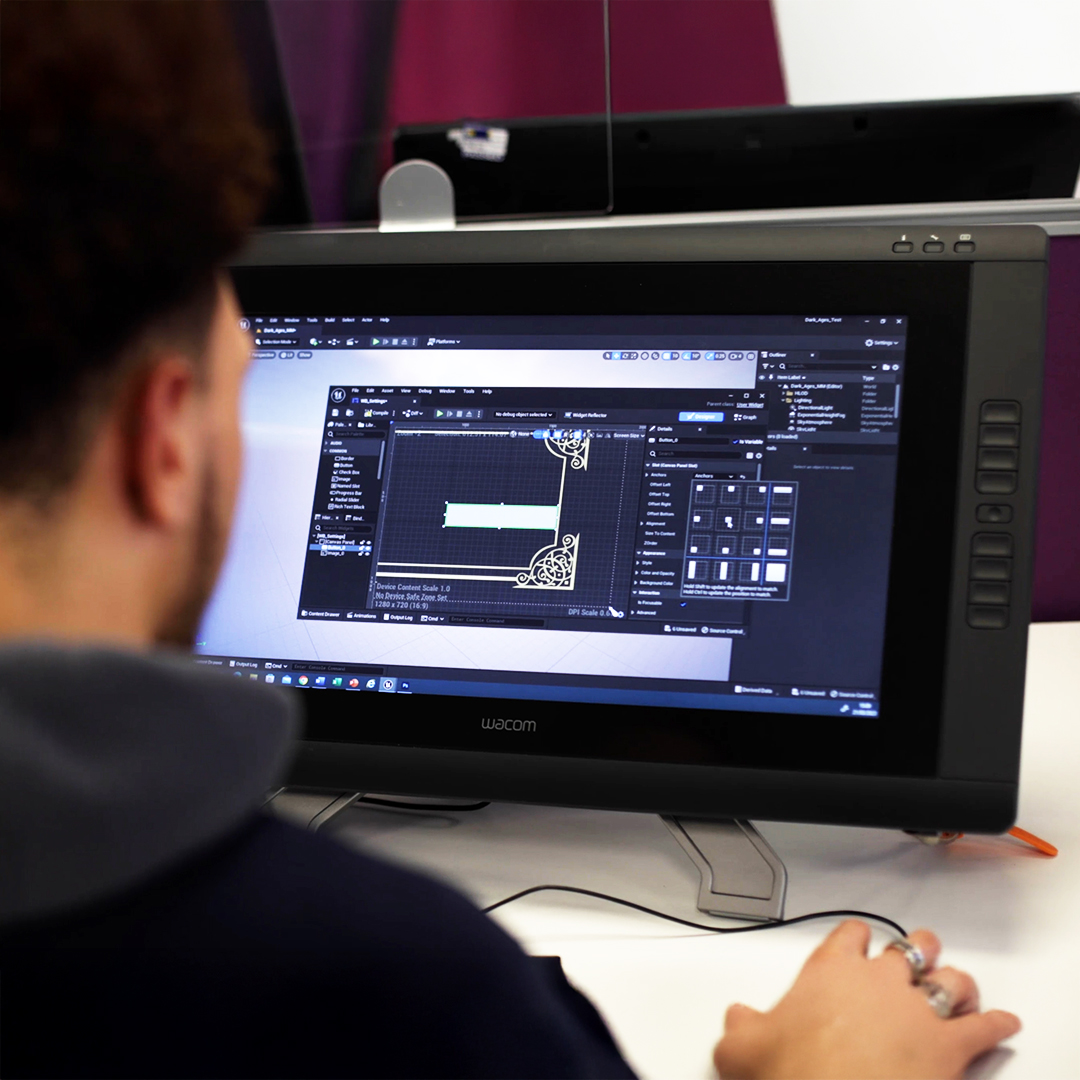 Student using specialist game art technology