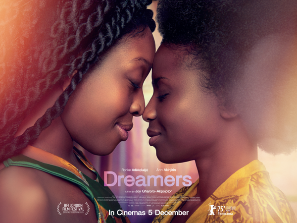 Movie poster featuring two women face to face with the Dreamers logo between them