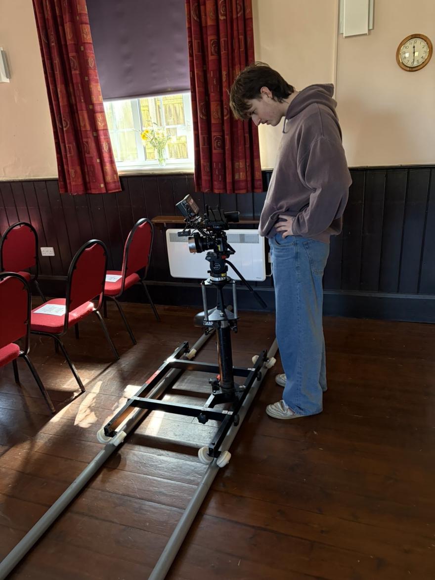 A student works using a video camera