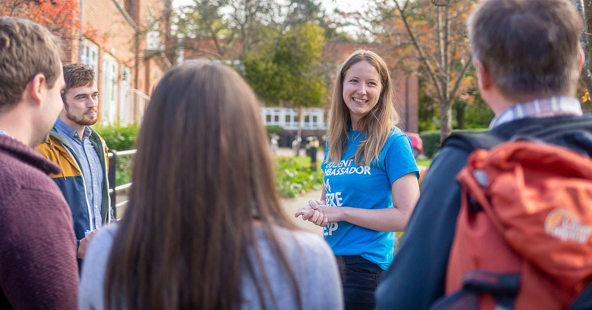 A group of Open Day attendees on a campus tour