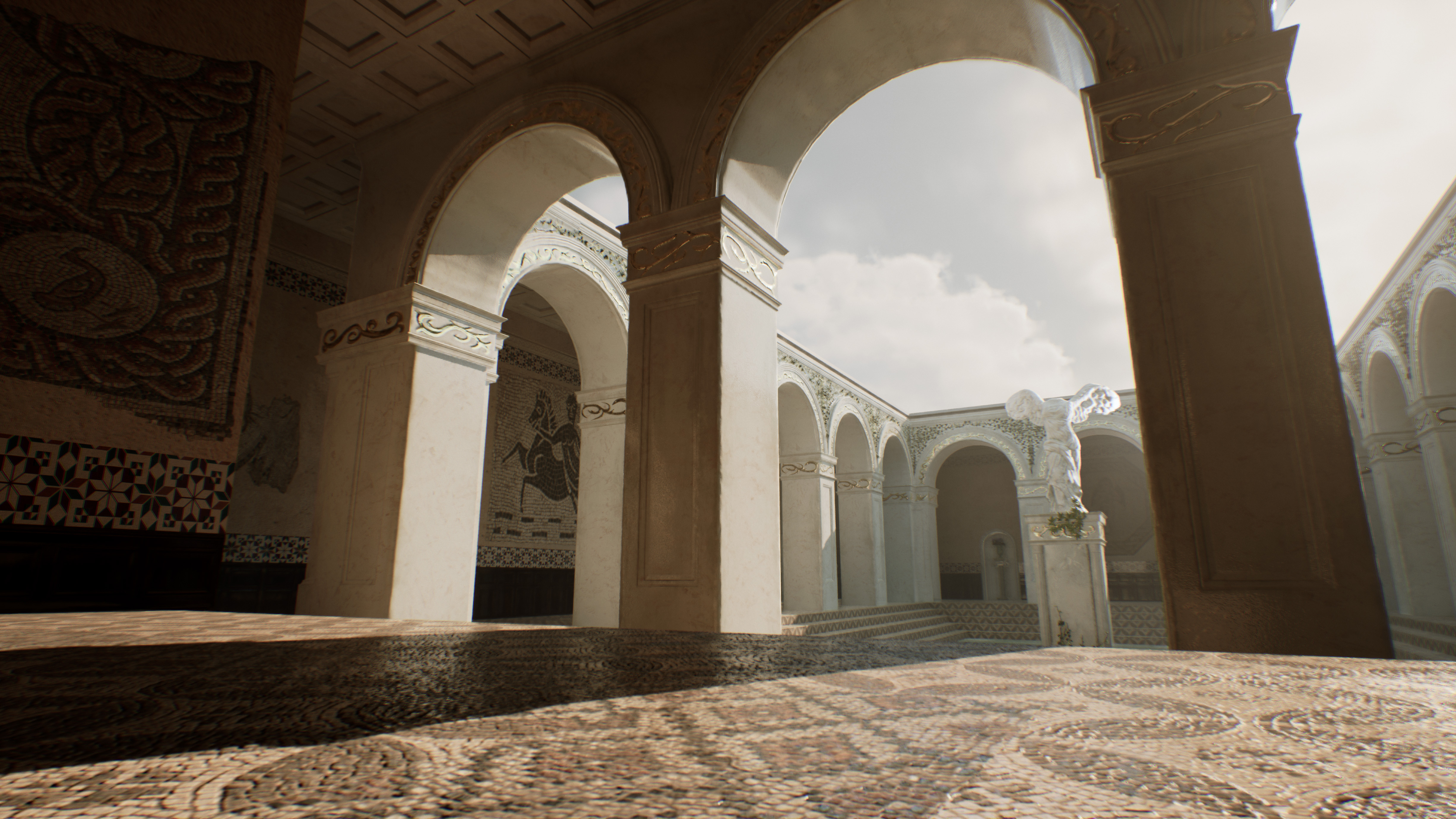 A render of a game environment of an ancient temple, Roman or Greek inspired