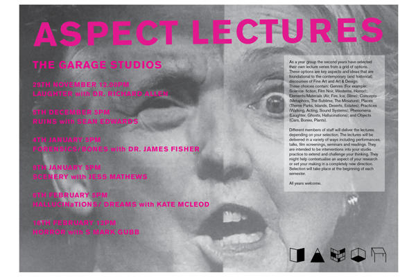 Poster for 'aspect lectures' at Garage Studios