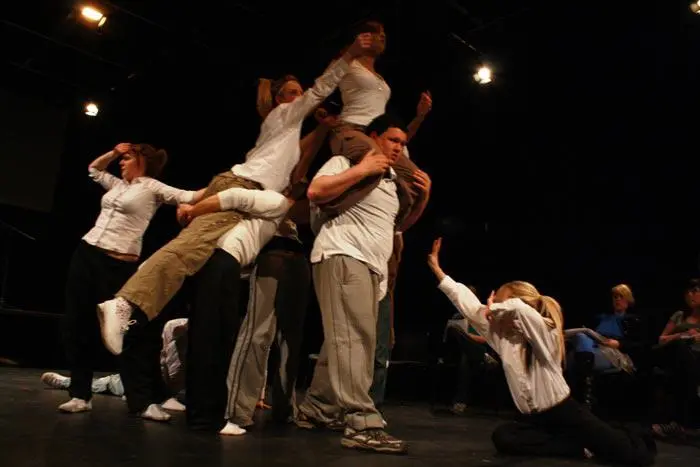 An energetic performance in the drama studio with drama degree students