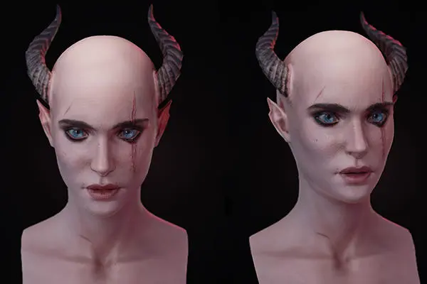 3D modelled face with horns