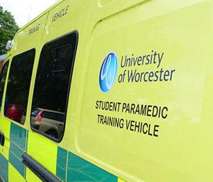 An ambulance used on our nursing degree with the words Student Paramedic Training Vehicle written on the side.