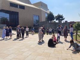 A busy networking event at the Hive library