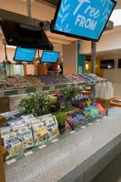food counter filled with various items