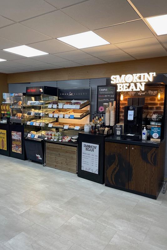 food shelf including smokin bean coffee dispenser