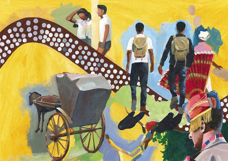 Several people and a cart