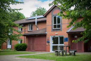 outside view of a red-bricked accommodation block