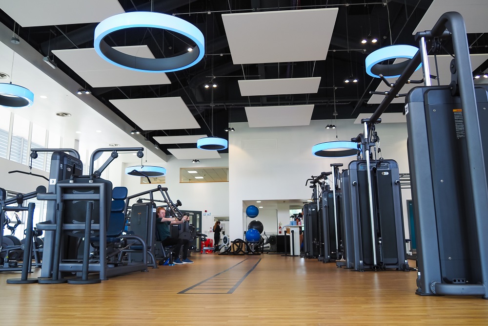 low view of the gym with equipment either side
