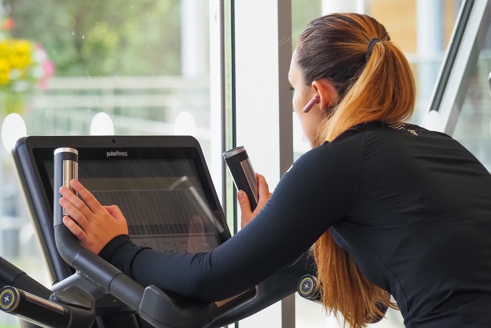 girl on a fitness bike