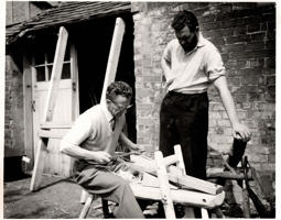 Fred Lambert demonstrating draw knife, c. early 1950s