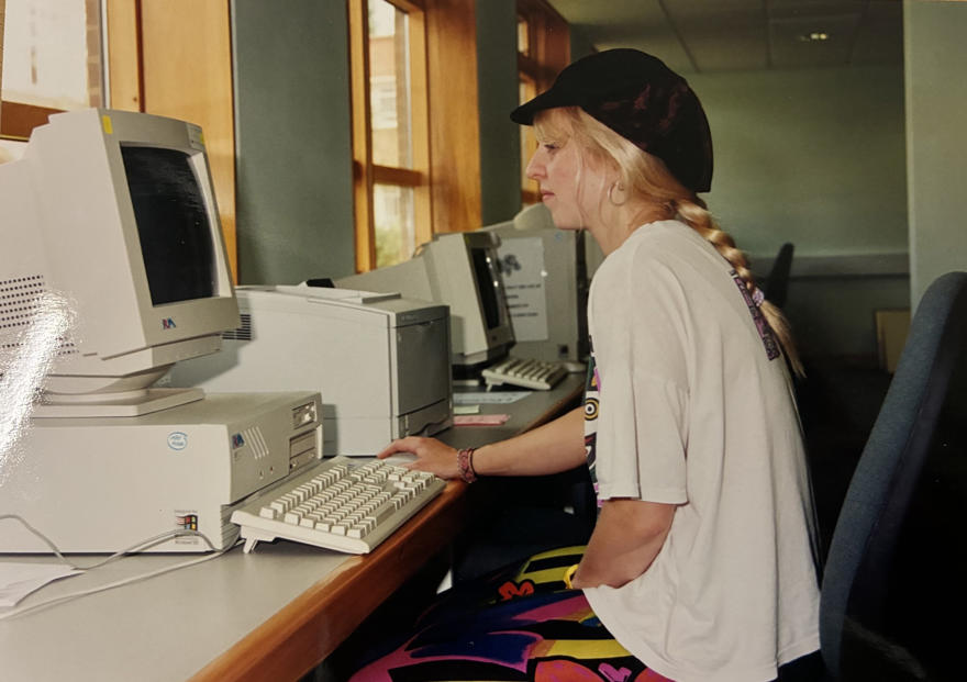 Student at a computer in 1996