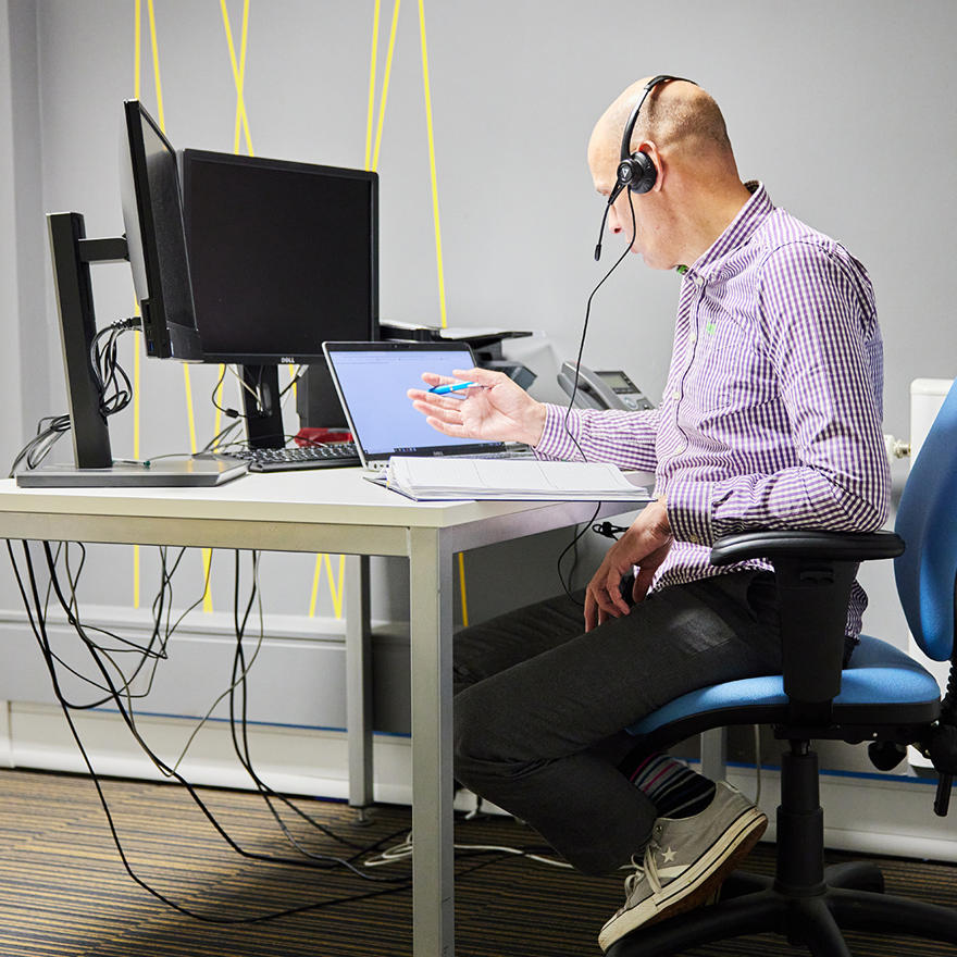 man wearing a headset