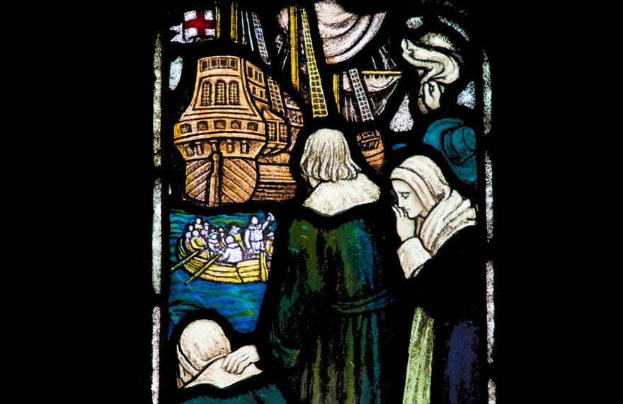 Mayflower Pilgrim Fathers stained glass - credit Worcester Cathedral