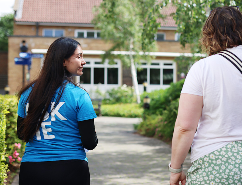 Students walking outside our St John's Campus main reception