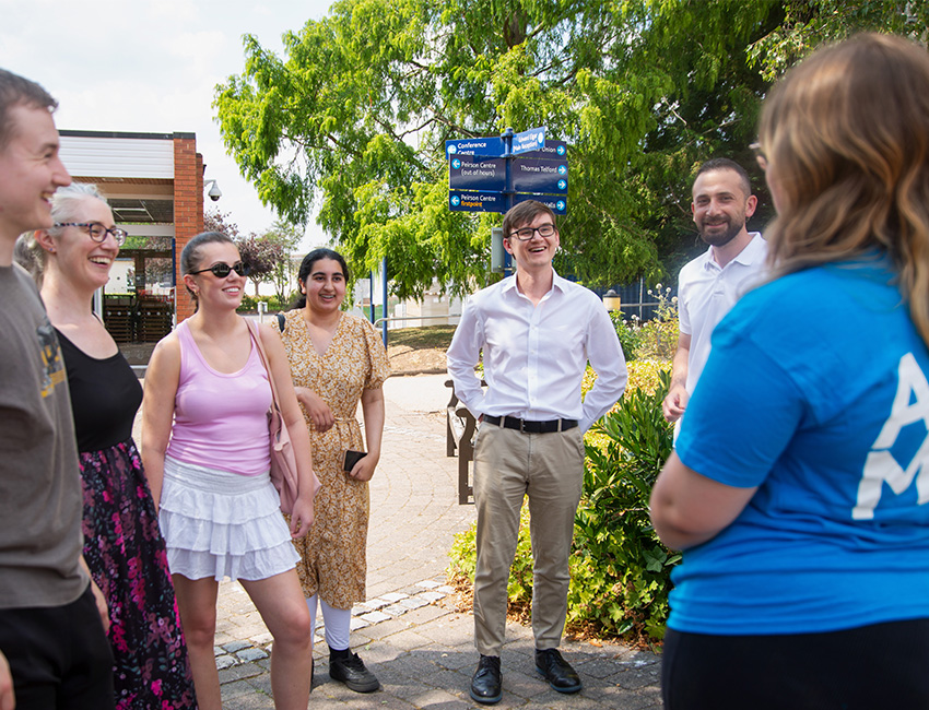 Students walking outside our St John's Campus main reception
