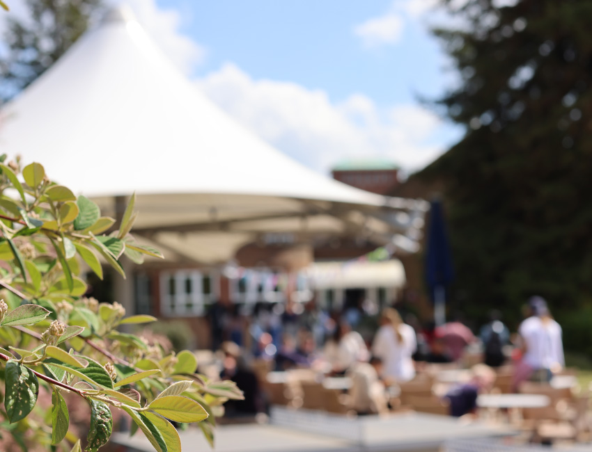 Students walking outside our St John's Campus main reception