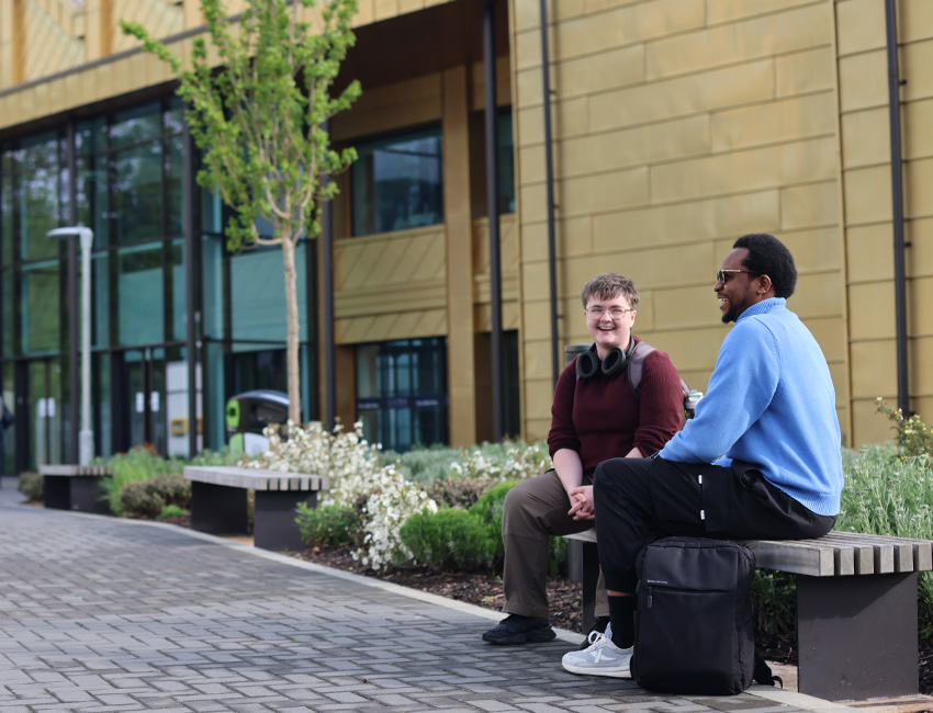 Students walking outside our St John's Campus main reception