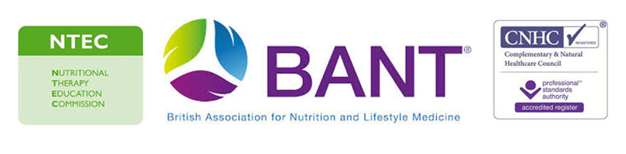 Logos for the Nutritional Therapy Education Commission, the British Association for Nutrition and Lifestyle Medicine, and the Complementary and Natural Healthcare Council