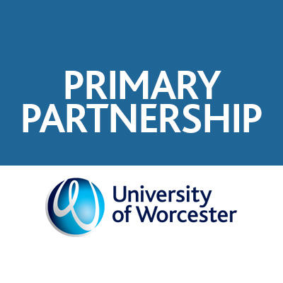 The Primary partnership logo - The logo is the words "primary partnership" written on a blue and white background