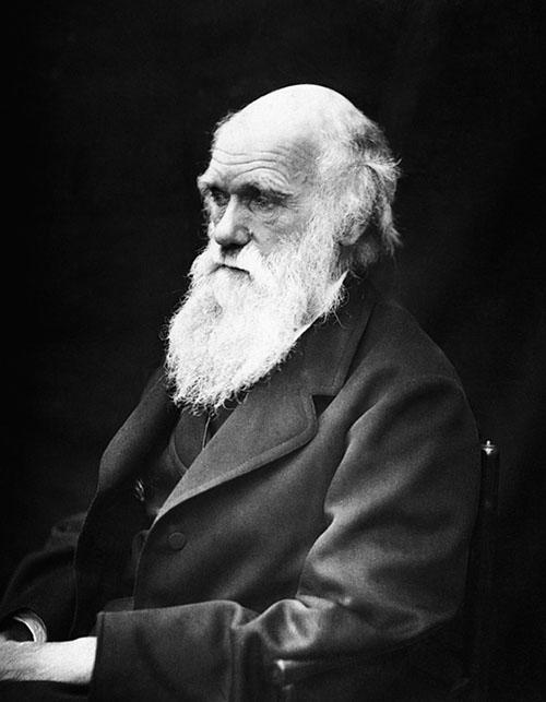 A black and white image of Charles Darwin