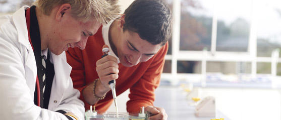 Science students experiment in a lab