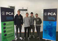 Pictured left to Right  Dillon Pennington - fast bowler, current final year Sport Studies student, George Rhodes  - All rounder and Sport & Exercise Science graduate, Pat Brown - Business graduate, Daryl Mitchell - Sports Studies graduate