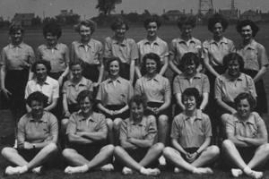 The 1950s netball team dressed in their uniforms