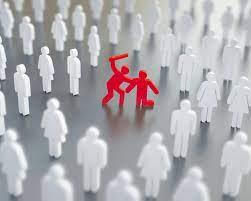 red figures in the shape of people surrounded by those in white