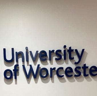 University of Worcester logo on a light blue background