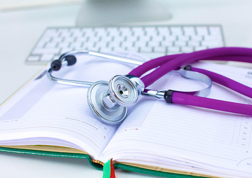 Close up of stethoscope on desk