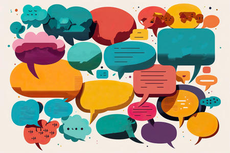 Multi-coloured speech bubble graphics
