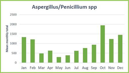 fungal spores aspergillus penicillium spp graph
