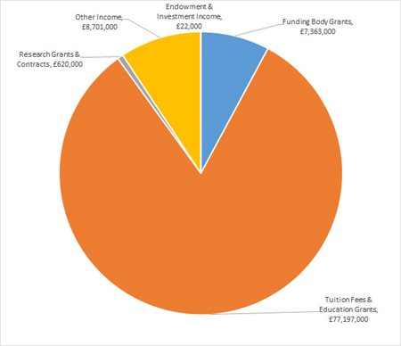 Pie chart showing University income
