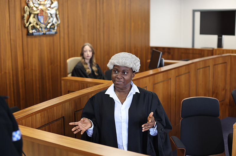 Students training in the University of Worcester mock law court
