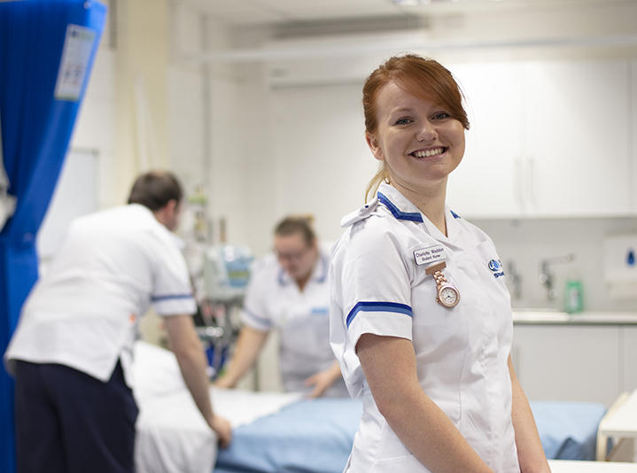 Smiling nurse in our clinical skills suite