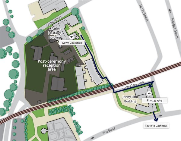 Map showing the location of gown collection and photography