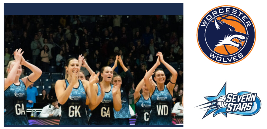 Netball team and Worcester Wolves and Severn Stars logos