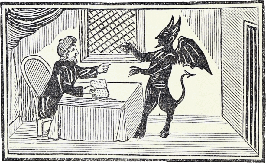 The Devil taunts a man in a hat