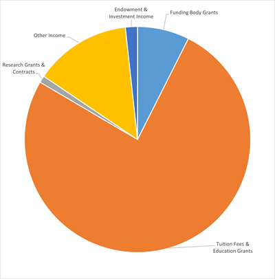 A pie chart showing the University's income